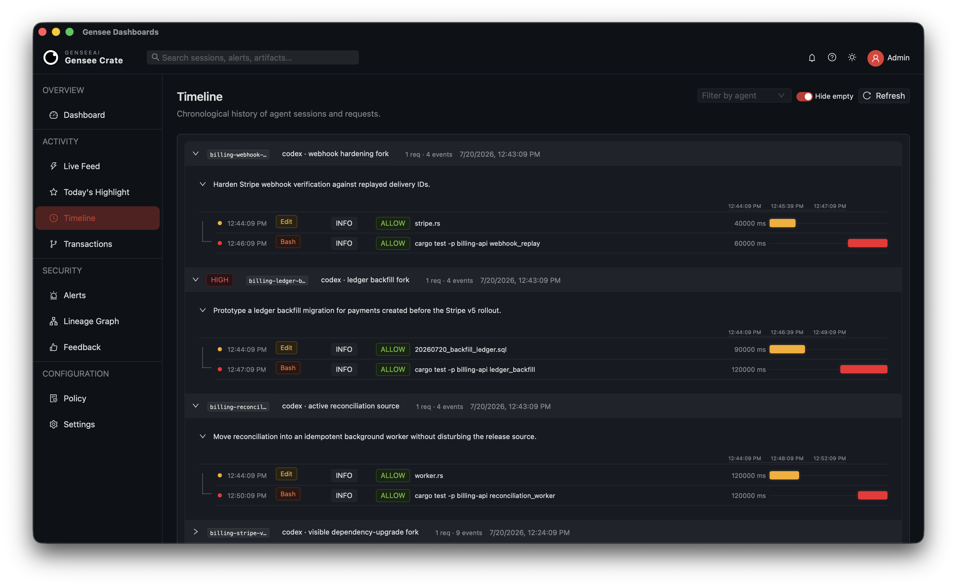 Gensee Crate agent tool-call timeline