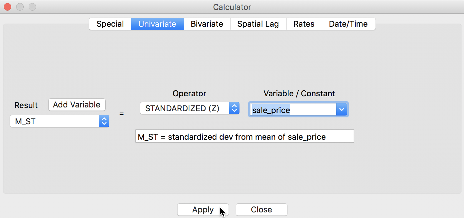 Standardized variable in calculator