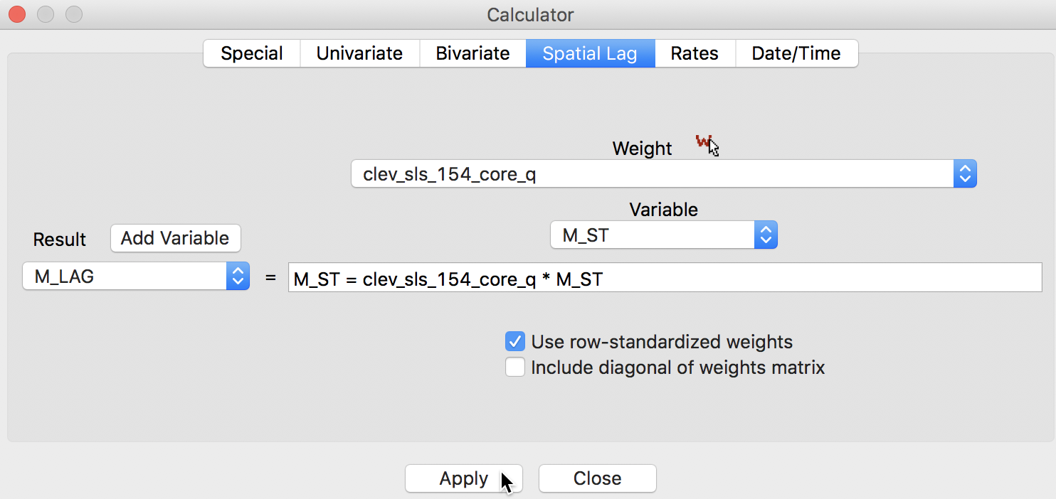 Spatially lagged variable in calculator