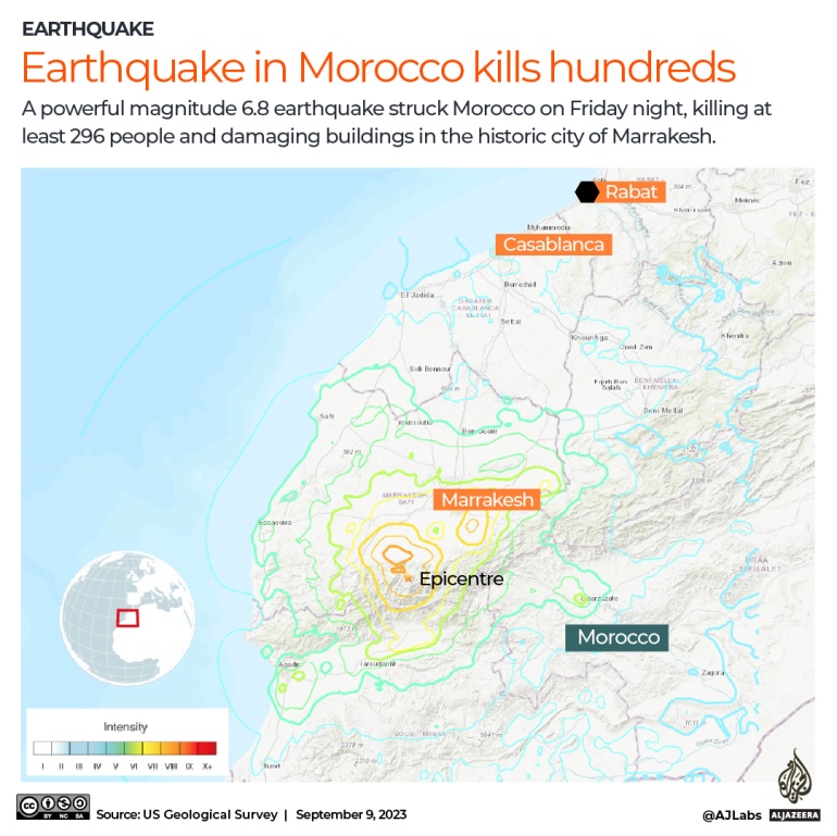 USGS map - Morocco earthquake