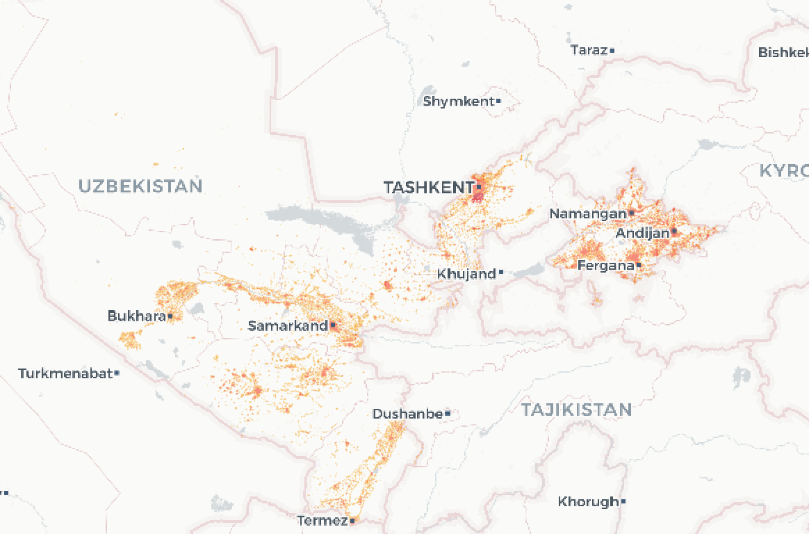 UZ. population Map, based on Kontur population data