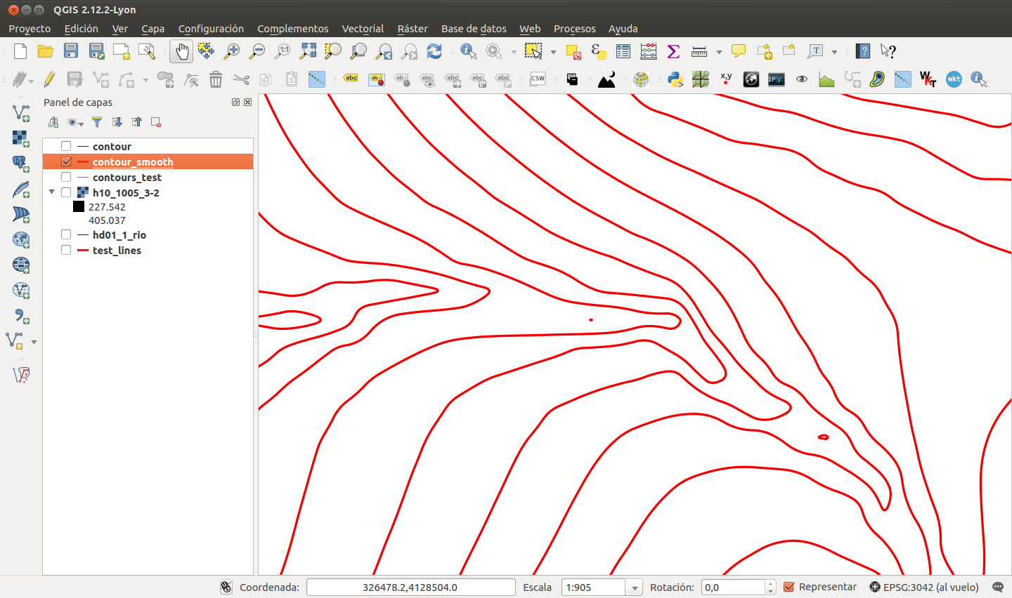 Smoothed dem contours layer.