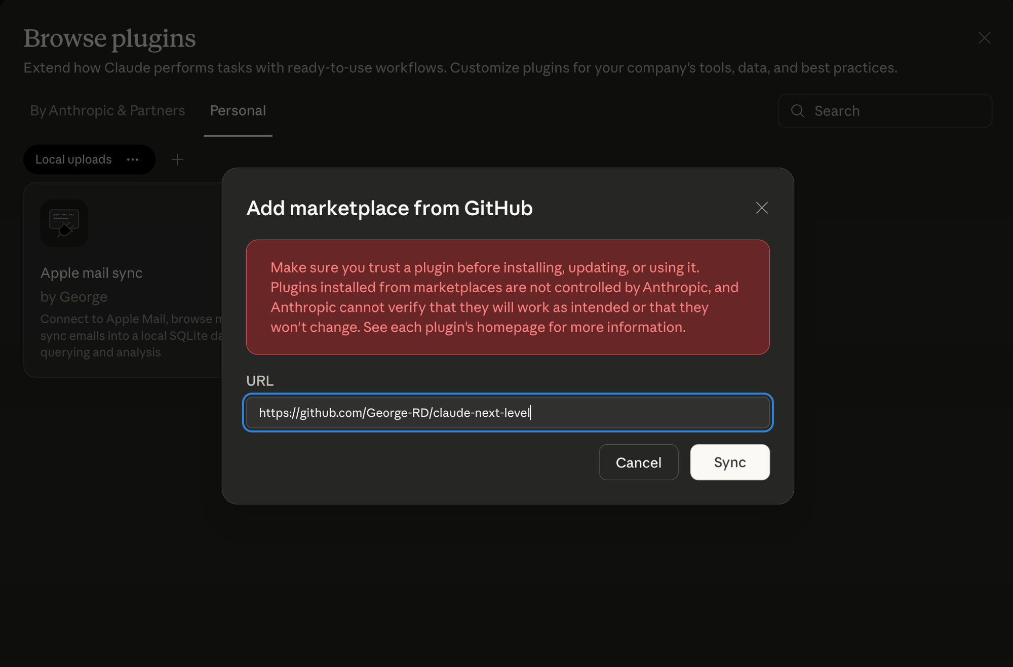Add marketplace dialog