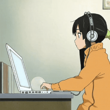 Anime girl working on laptop