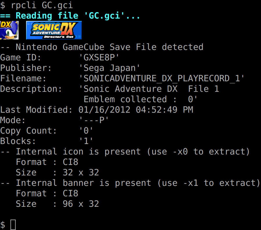 rom-properties (rpcli) showing graphics in KDE Konsole using the Kitty protocol.