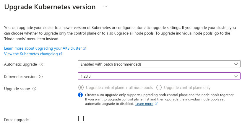 upgrade version select all node pools