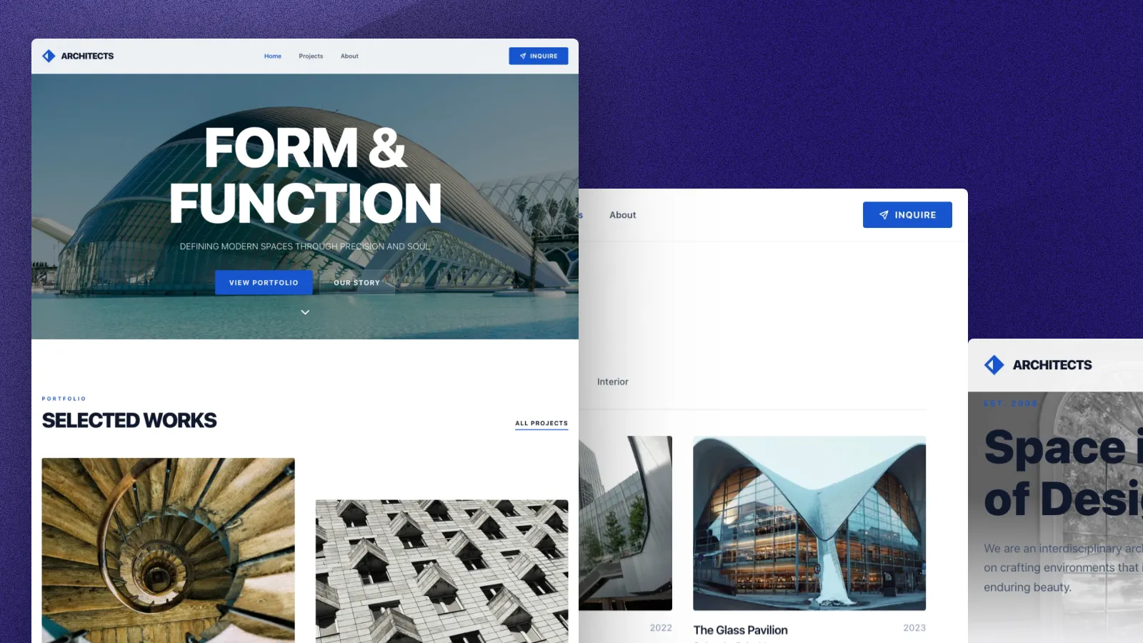 Thème moderne pour un sites web d'architectes et de designers, mettant en valeur les projets et l'expertise.