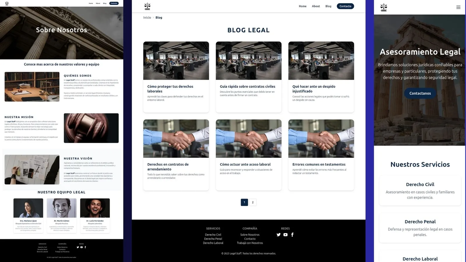 Site vitrine professionnel pour cabinet d'avocats avec présentation des équipes et prises de rendez-vous