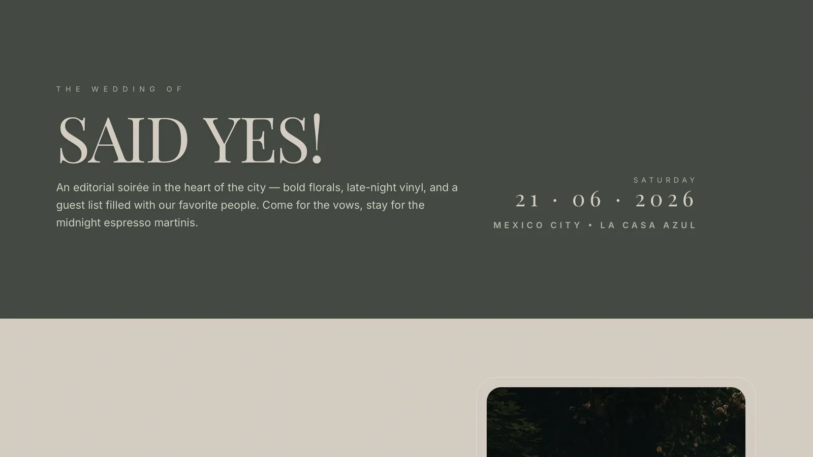 Site vitrine moderne pour wedding planner ou un photographe avec présentation des services pour le jour j et futures mariés, témoignages.