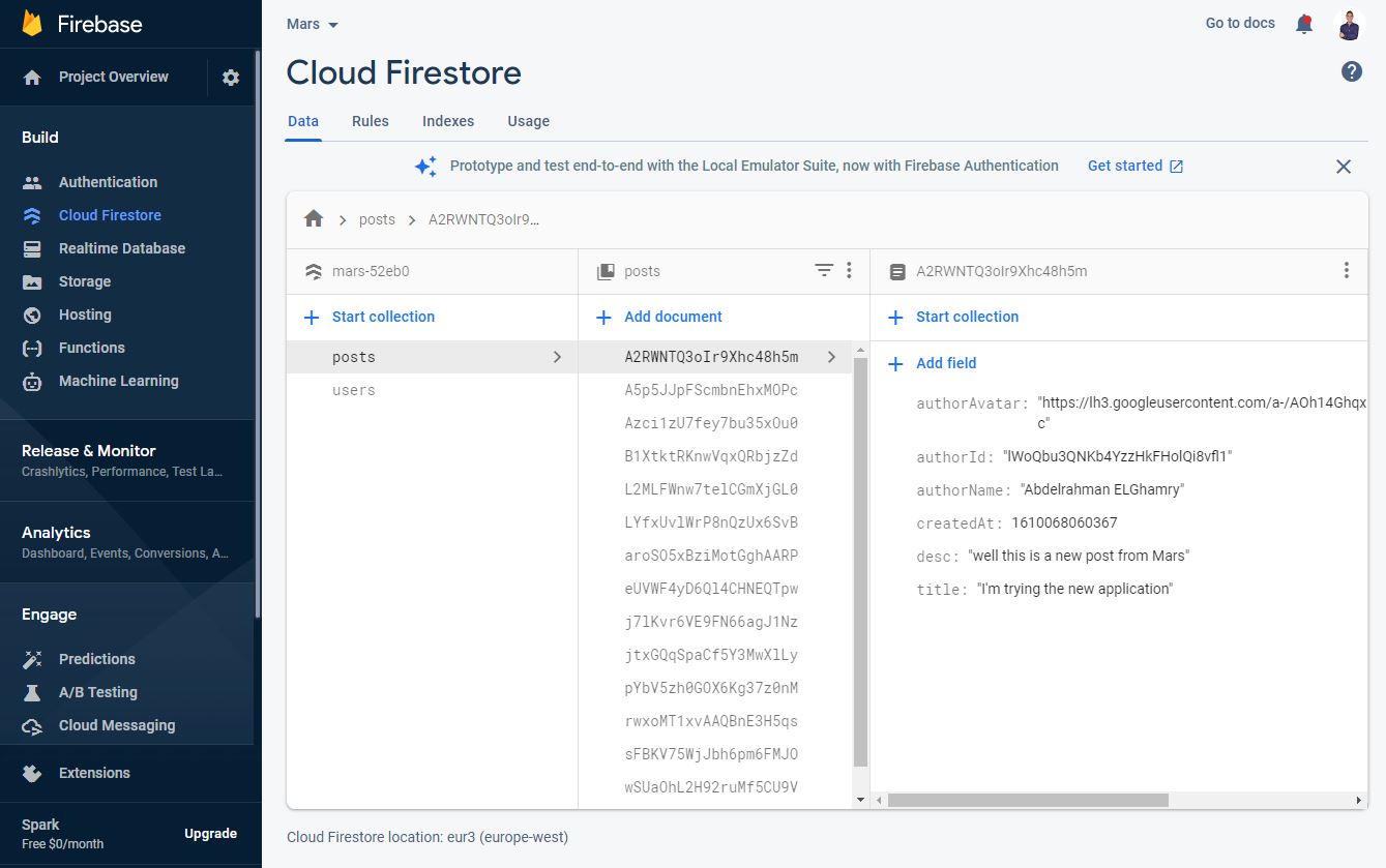 Firebase Cloud Firestore (Database)