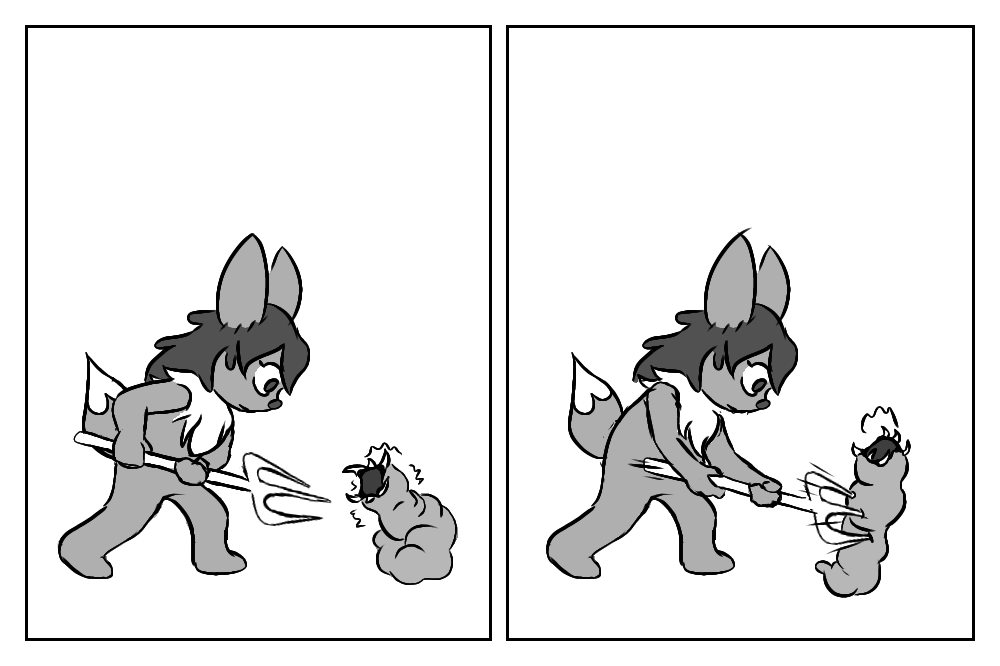 Eevee skewering the flesh worm with her trident.