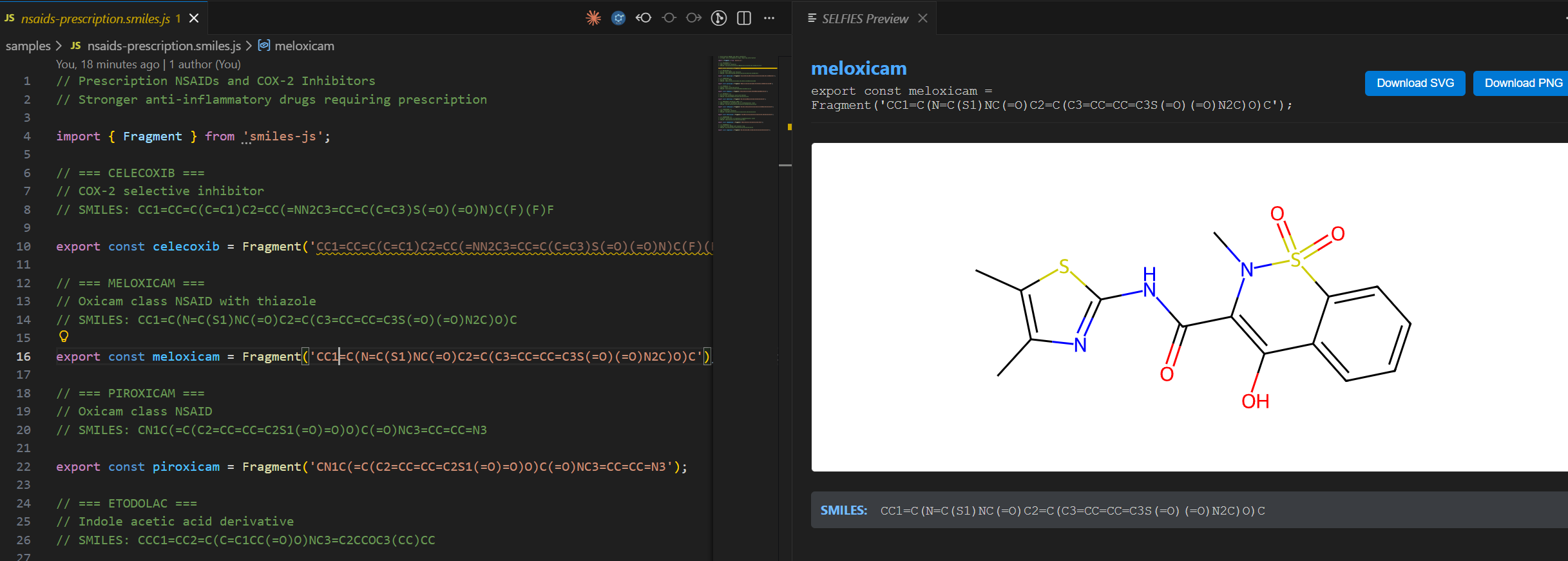 SMILES Extension Screenshot