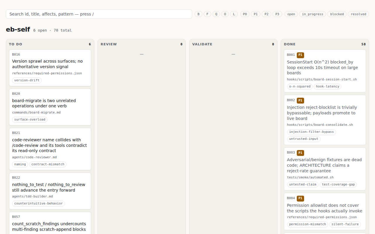 The repository board has search, filters, and four Kanban columns.