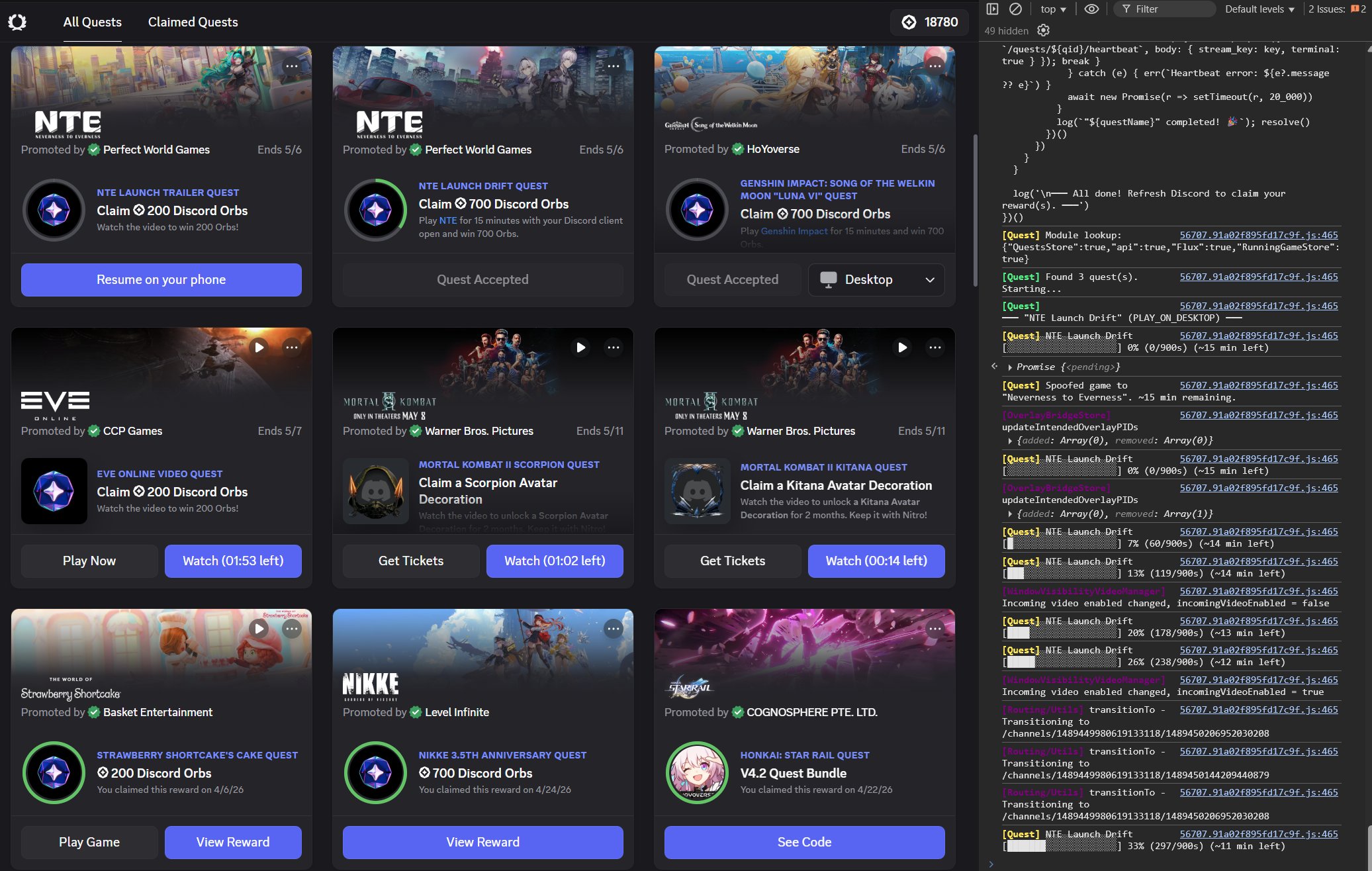 Discord Quest Completer v2 — improved fork of aamiaa's script. All ...