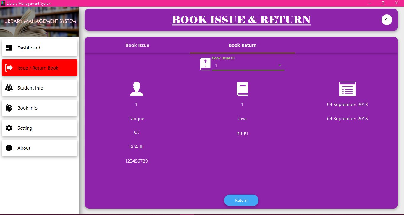 Return Book Form
