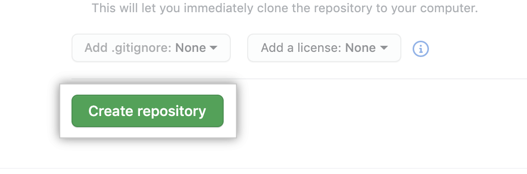 Print do botão de criação de um repositório no GitHub