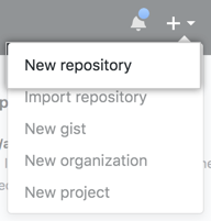 Print do menu de criação de repositório no GitHub