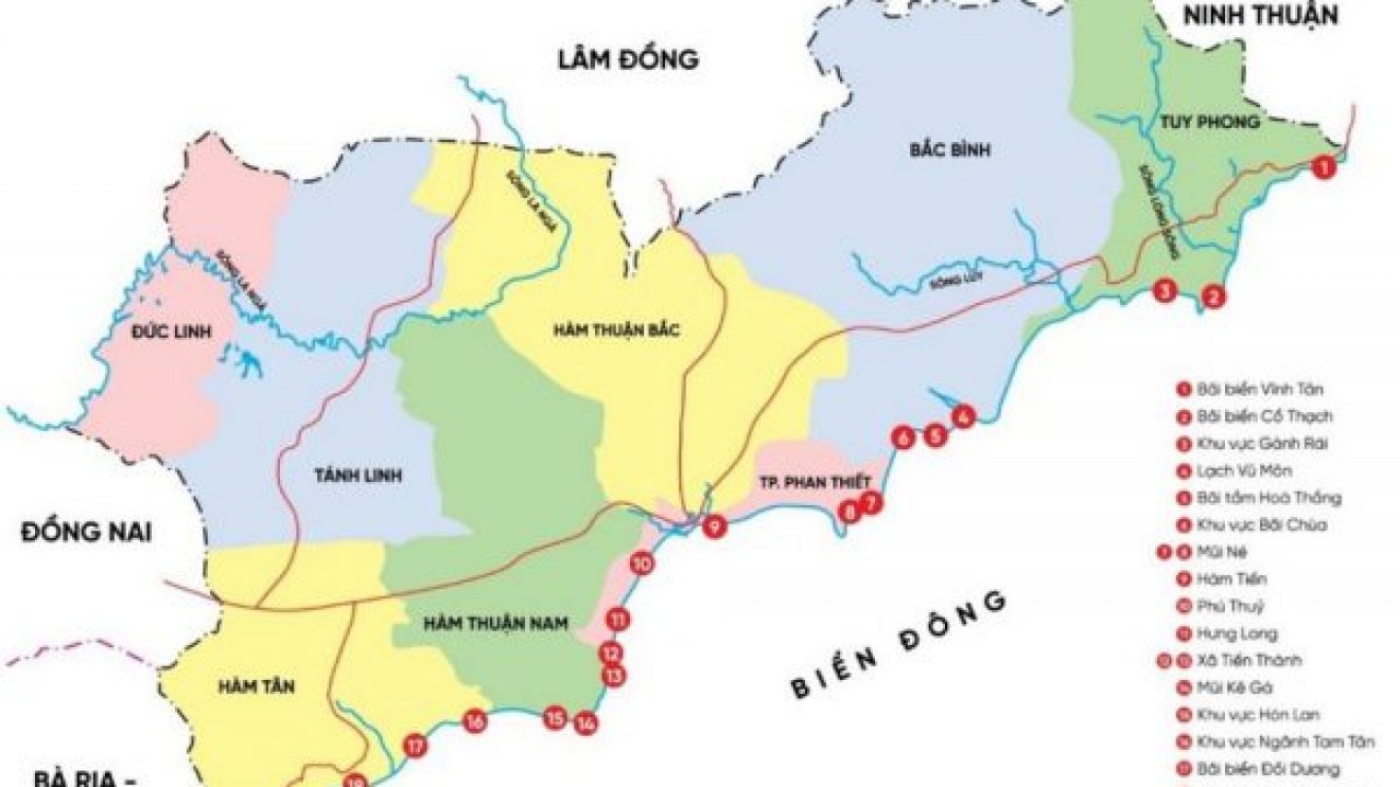Bản đồ hành chính tỉnh Bình Thuận