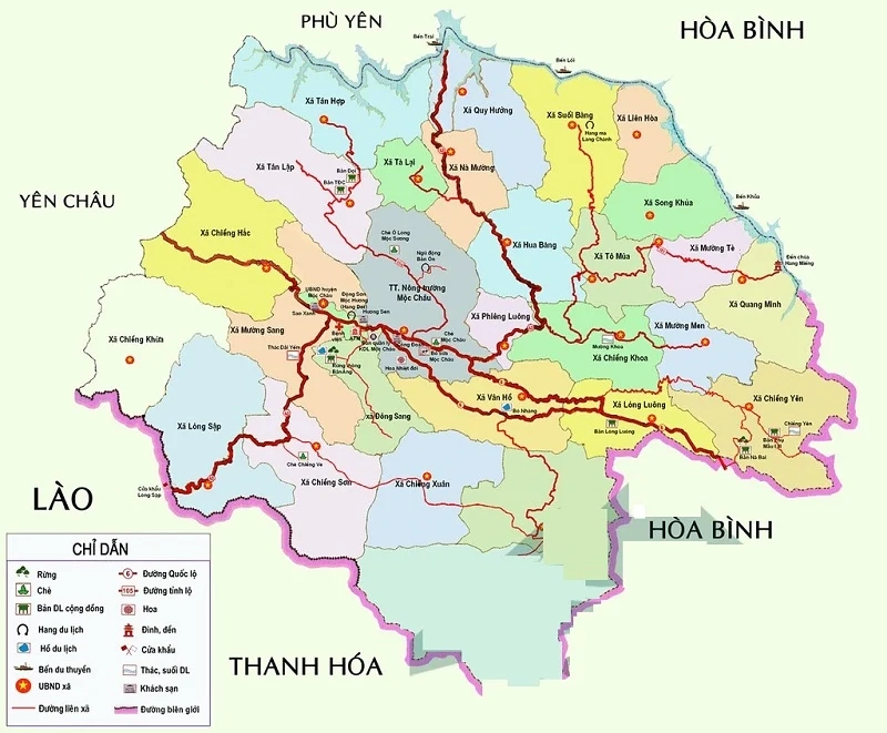 Bản đồ hành chính của huyện Mộc Châu