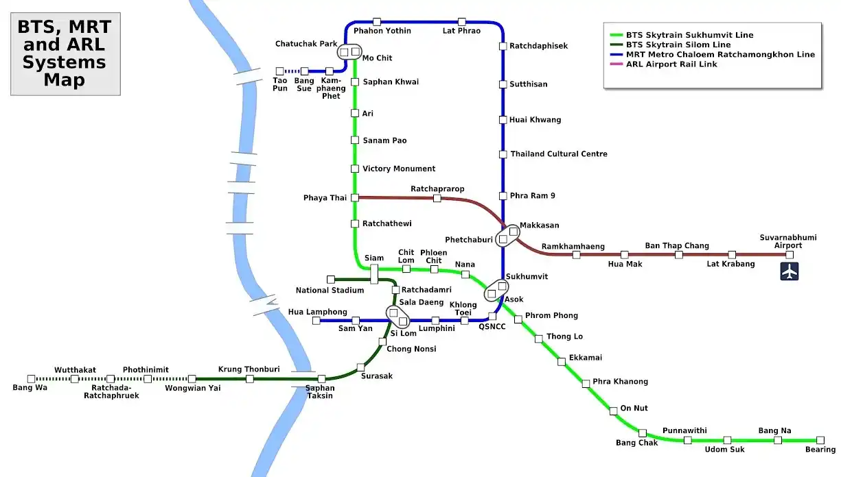 Bản đồ di chuyển các phương tiện MRT / BTS ở Bangkok
