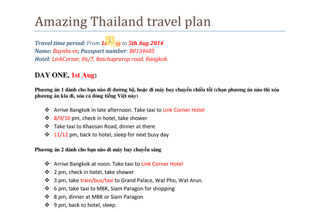 Bản kế hoạch du lịch Thái Lan