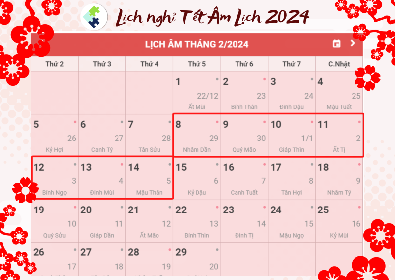 Lịch nghỉ tết Nguyên Đán 2024