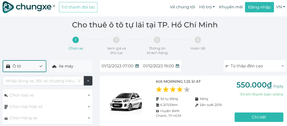 Khách hàng thuê xe có thể lựa chọn giữa hàng trăm loại xe và so sánh giá cả.
