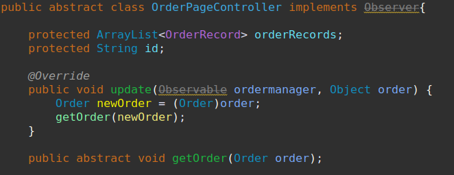 Porzione di codice della classe OrderPageController