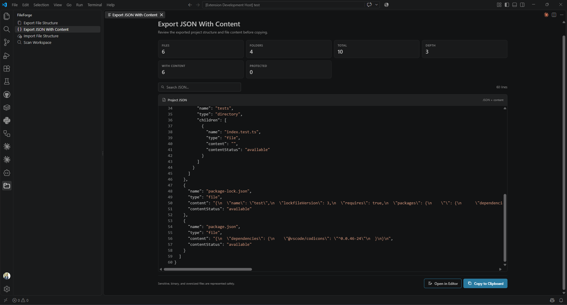 FileForge Export JSON With Content