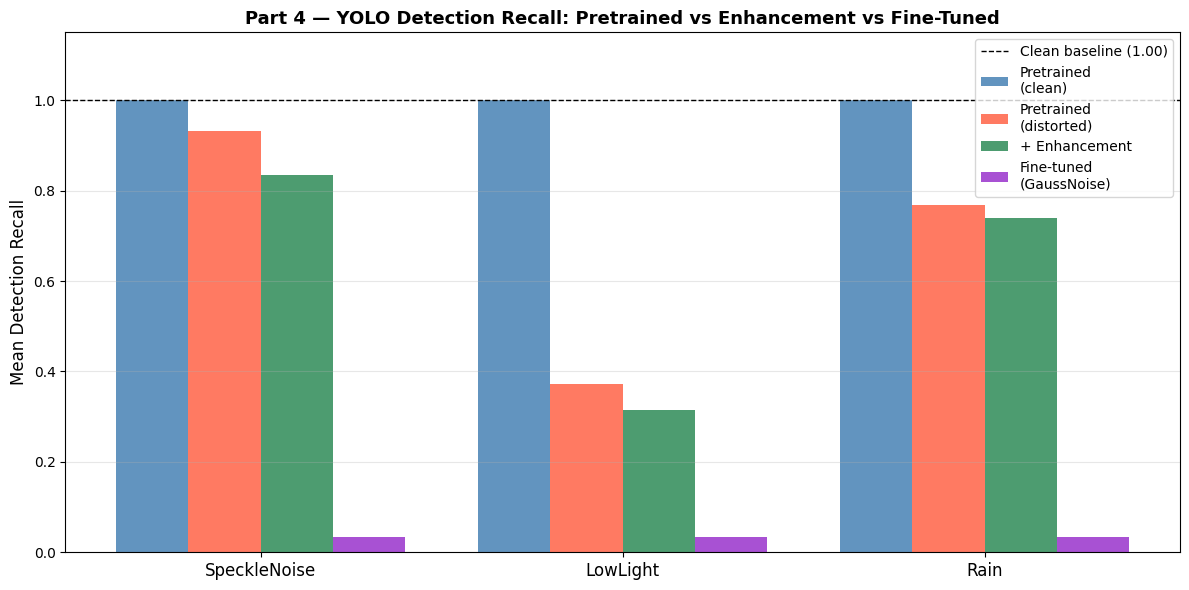 Robust Feature Detection, Object Detection & Segmentation for COCO Images under Speckle Noise, Low Light & Rain
