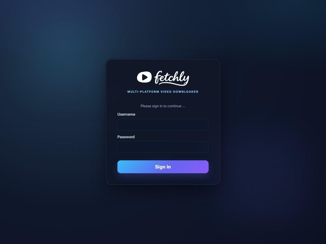 fetchly login screen