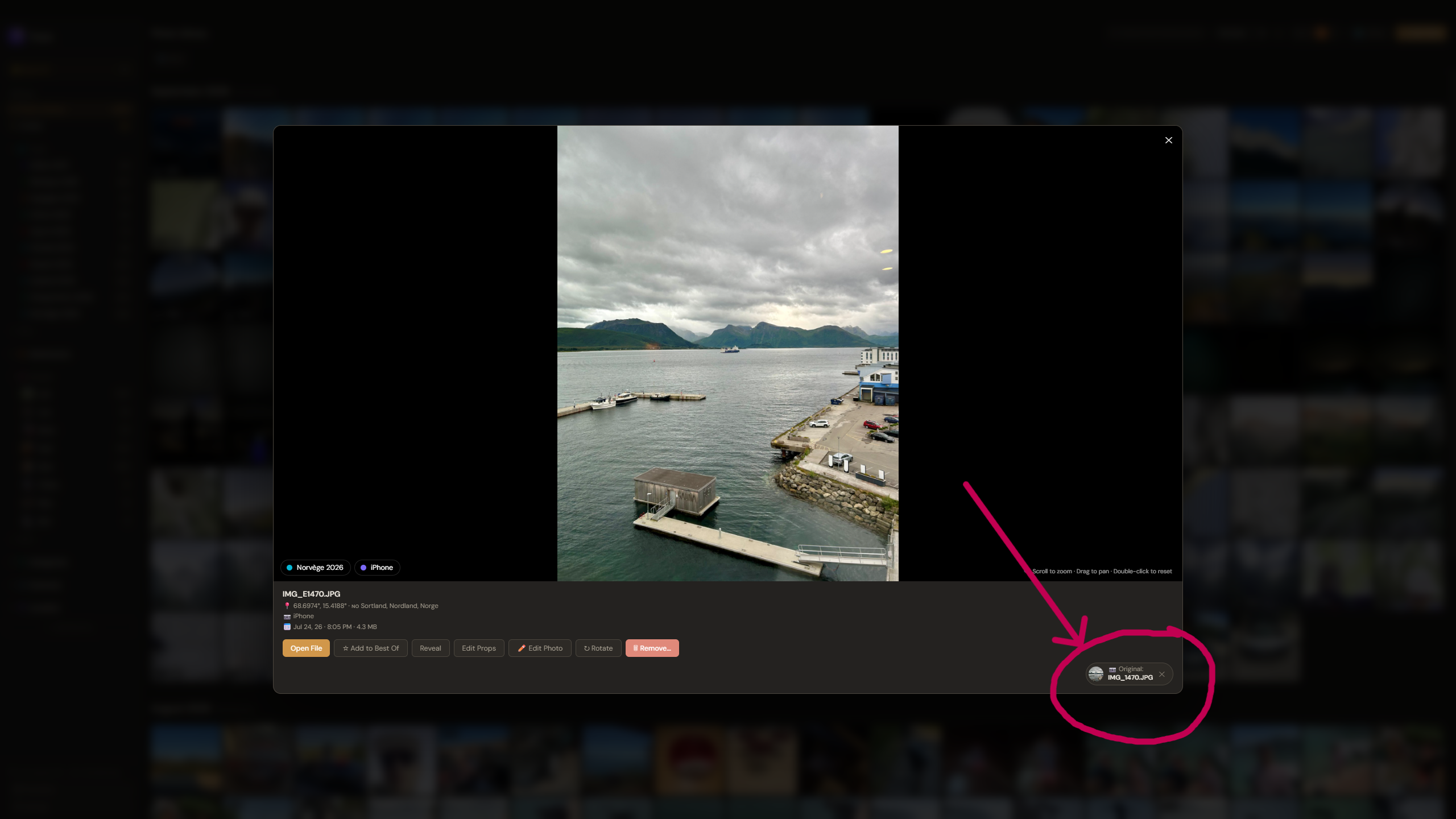 An edited photo showing its Original badge, linking it back to the untouched shot