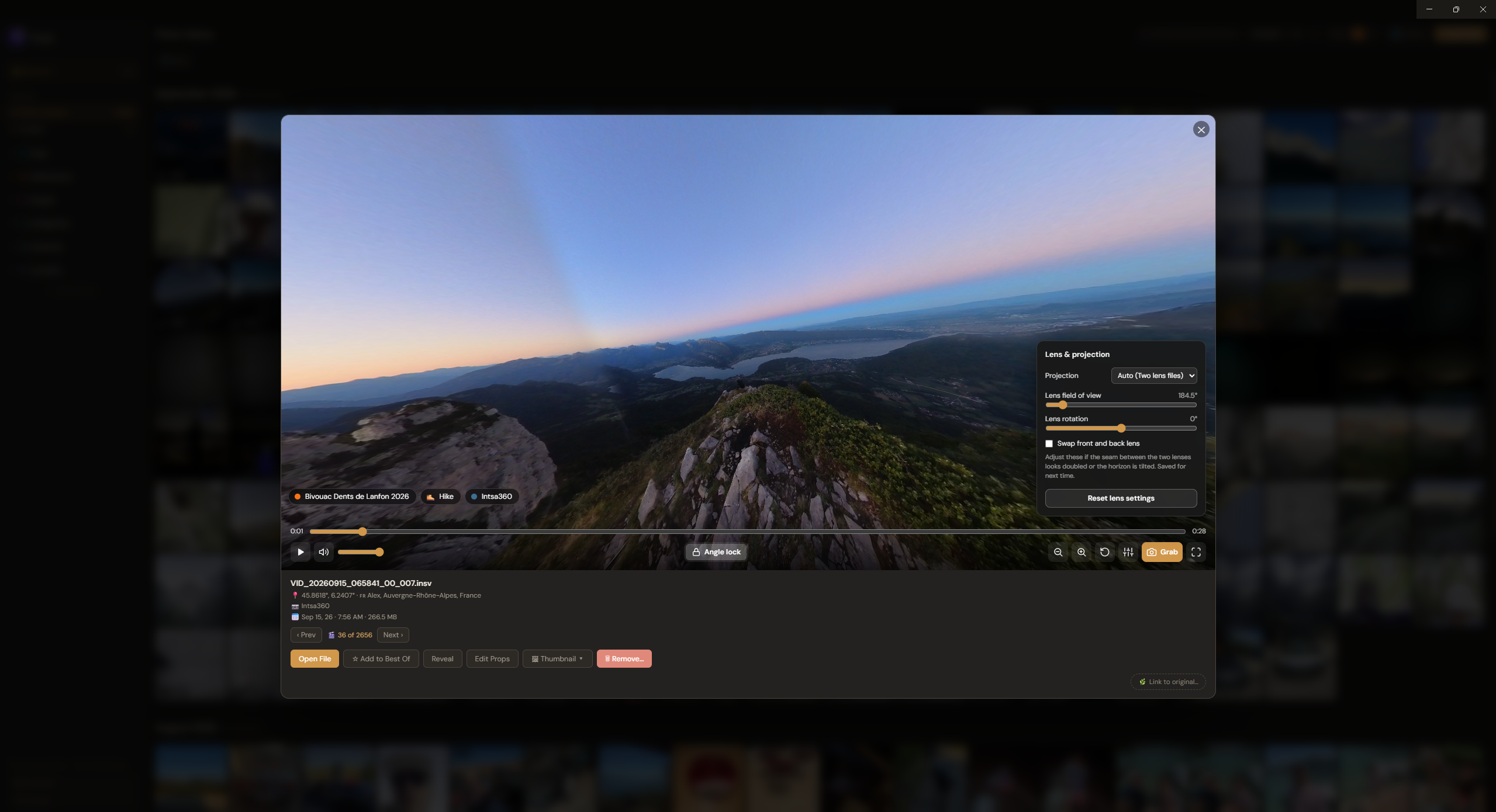 An Insta360 video open in the 360 viewer