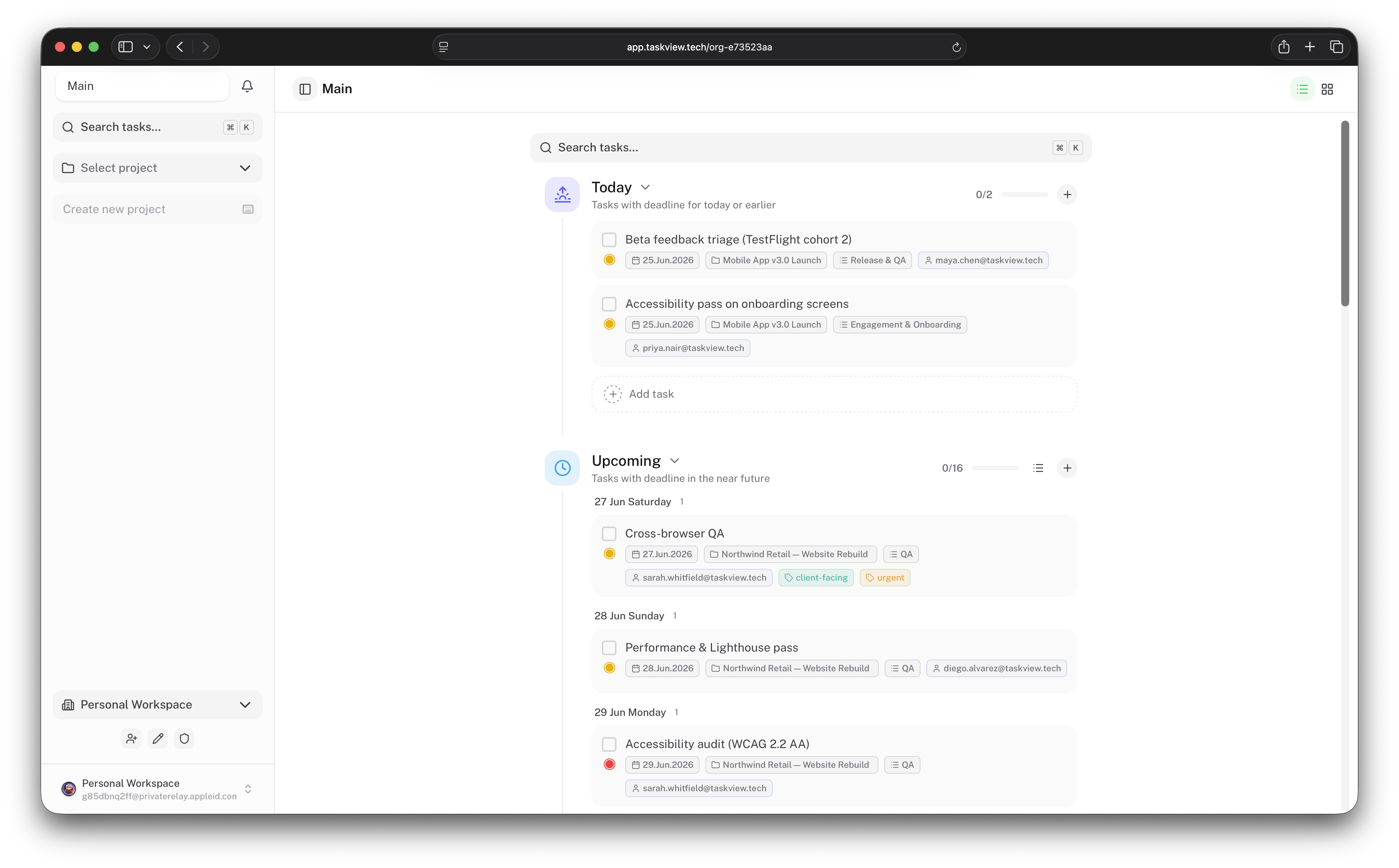 Main dashboard (light theme)