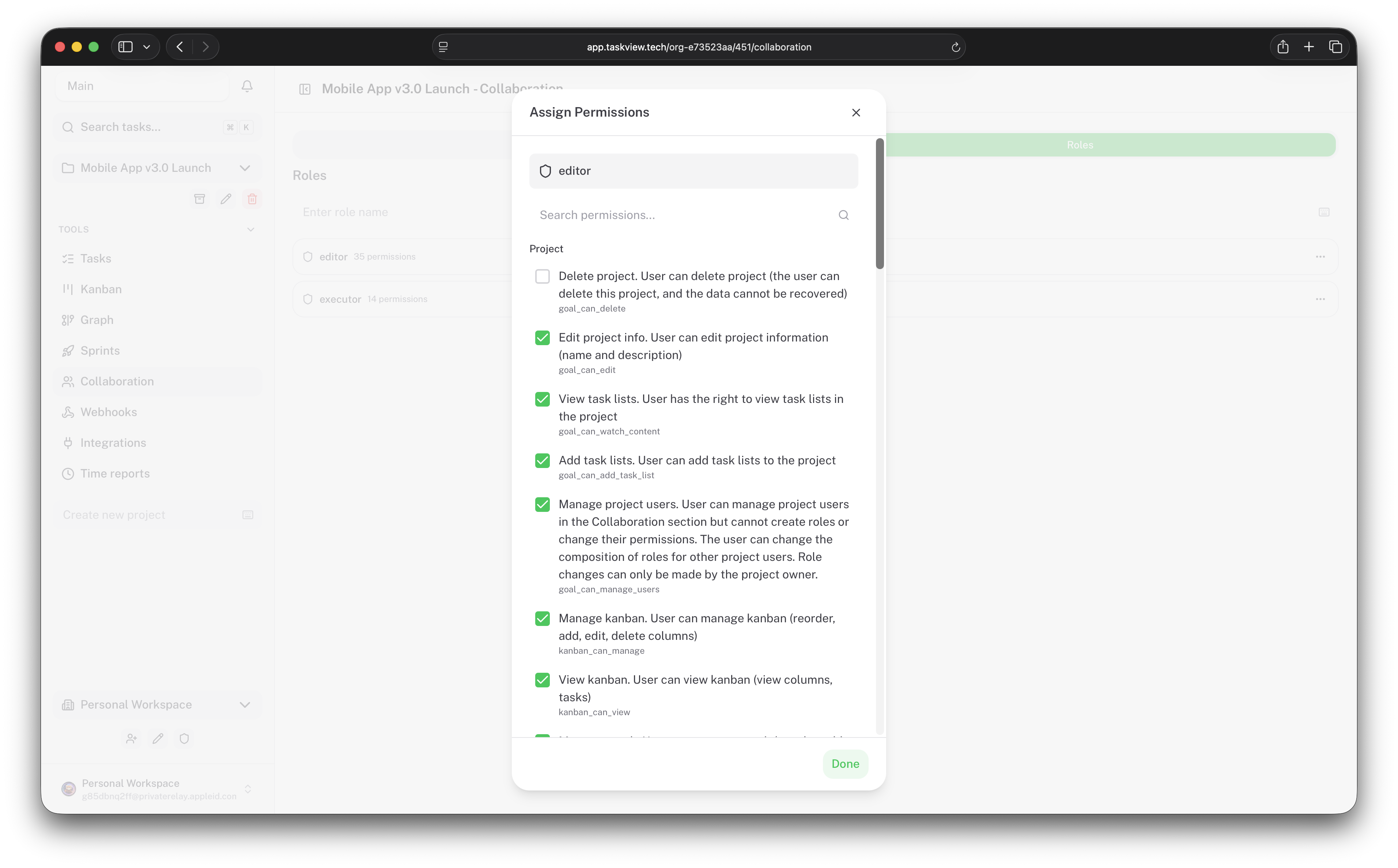Role permissions (light theme)