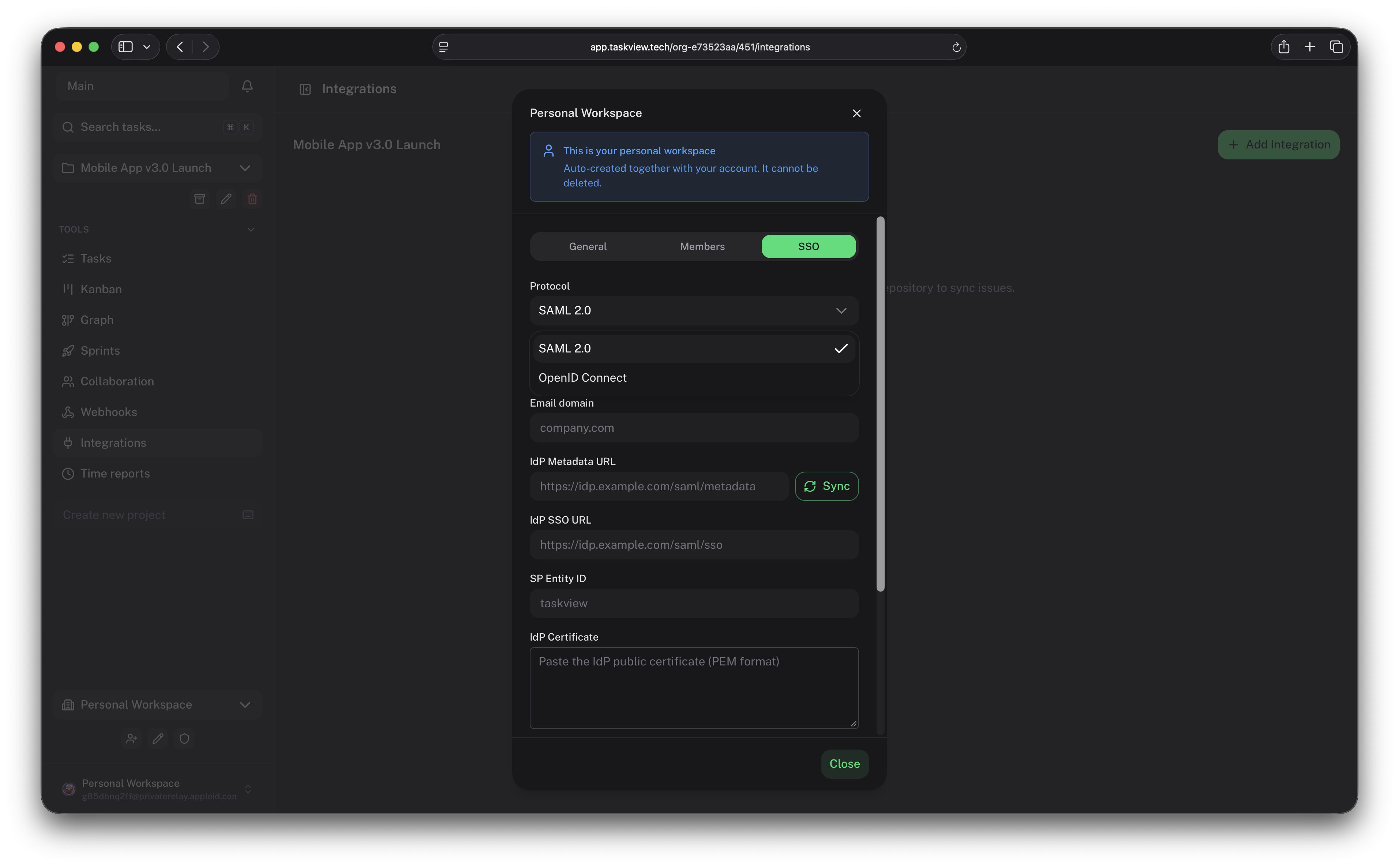 Single Sign-On (SSO) configuration