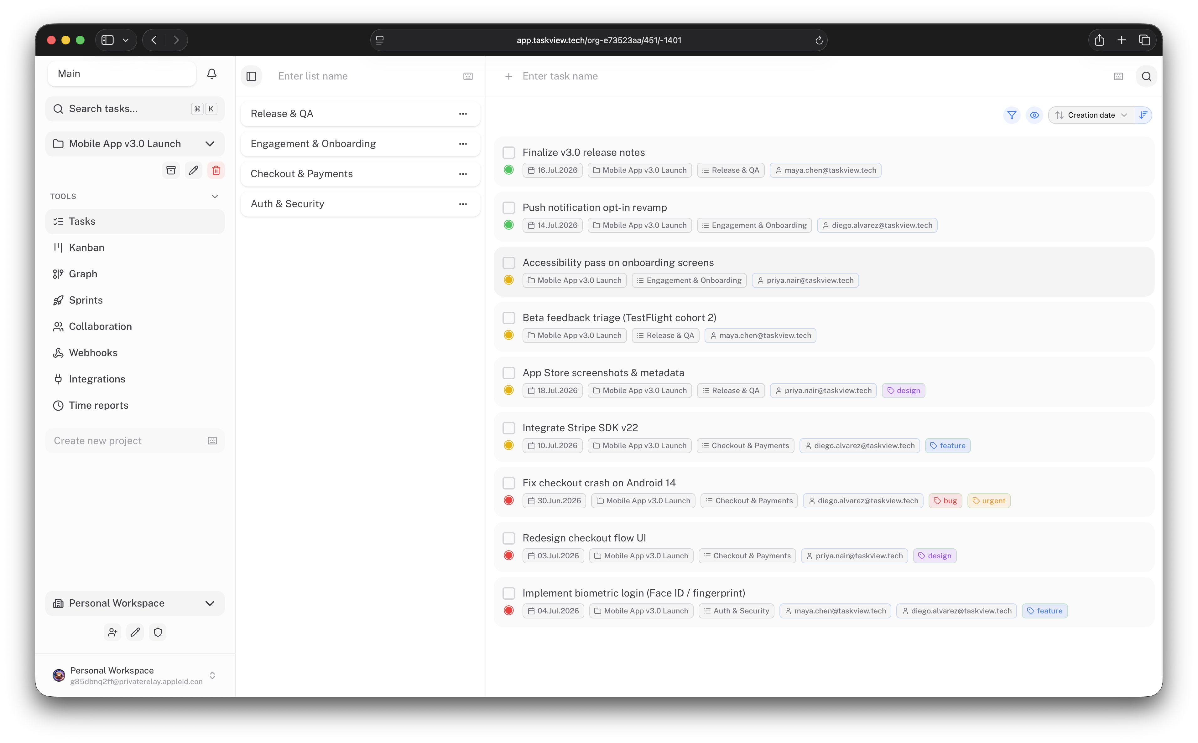 Task list view (light theme)