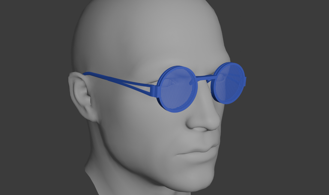 Rendered eyeglasses on model head with clip-on shades