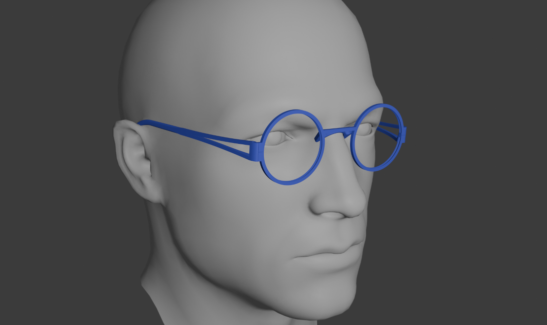 Rendered eyeglasses on model head