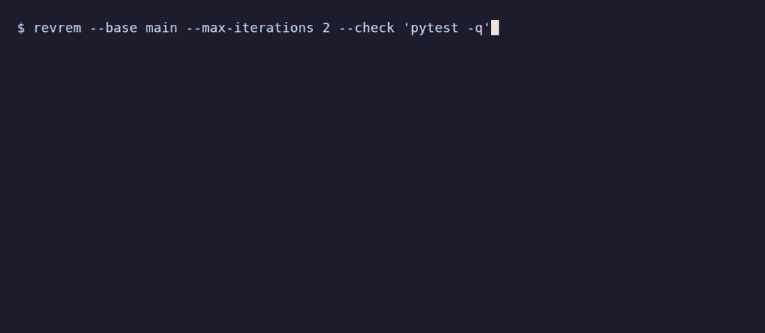 revrem running a review then fix then verify loop: a P1 finding is remediated, pytest passes, and the re-review comes back clear.