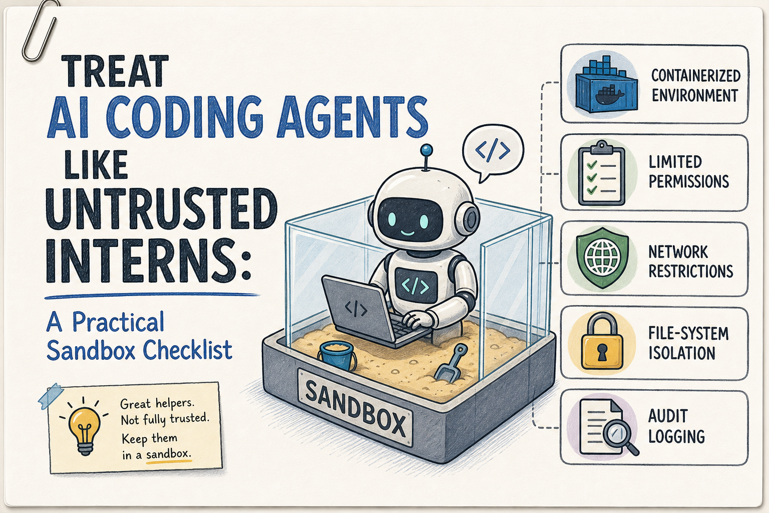 Treat AI Coding Agents Like Untrusted Interns: A Practical Sandbox Checklist