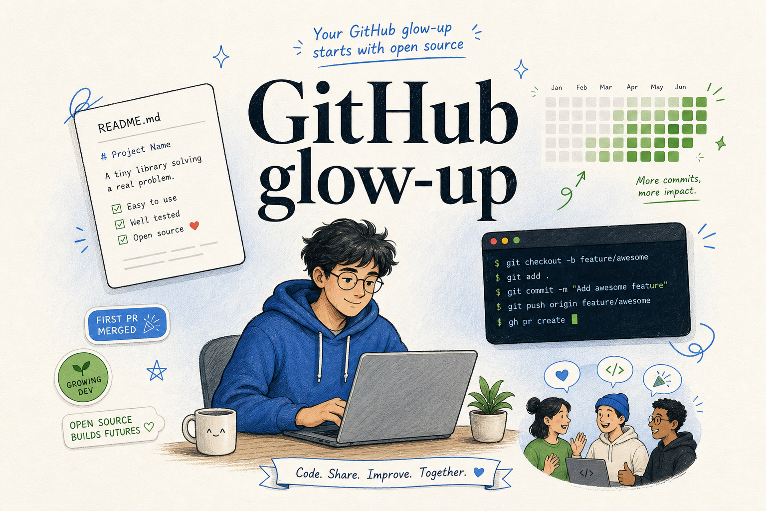 GitHub Glow-Up: Open Source, READMEs, Badges, Streaks, Git and gh CLI