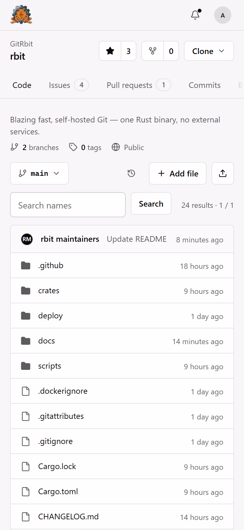 The same repository page on a phone