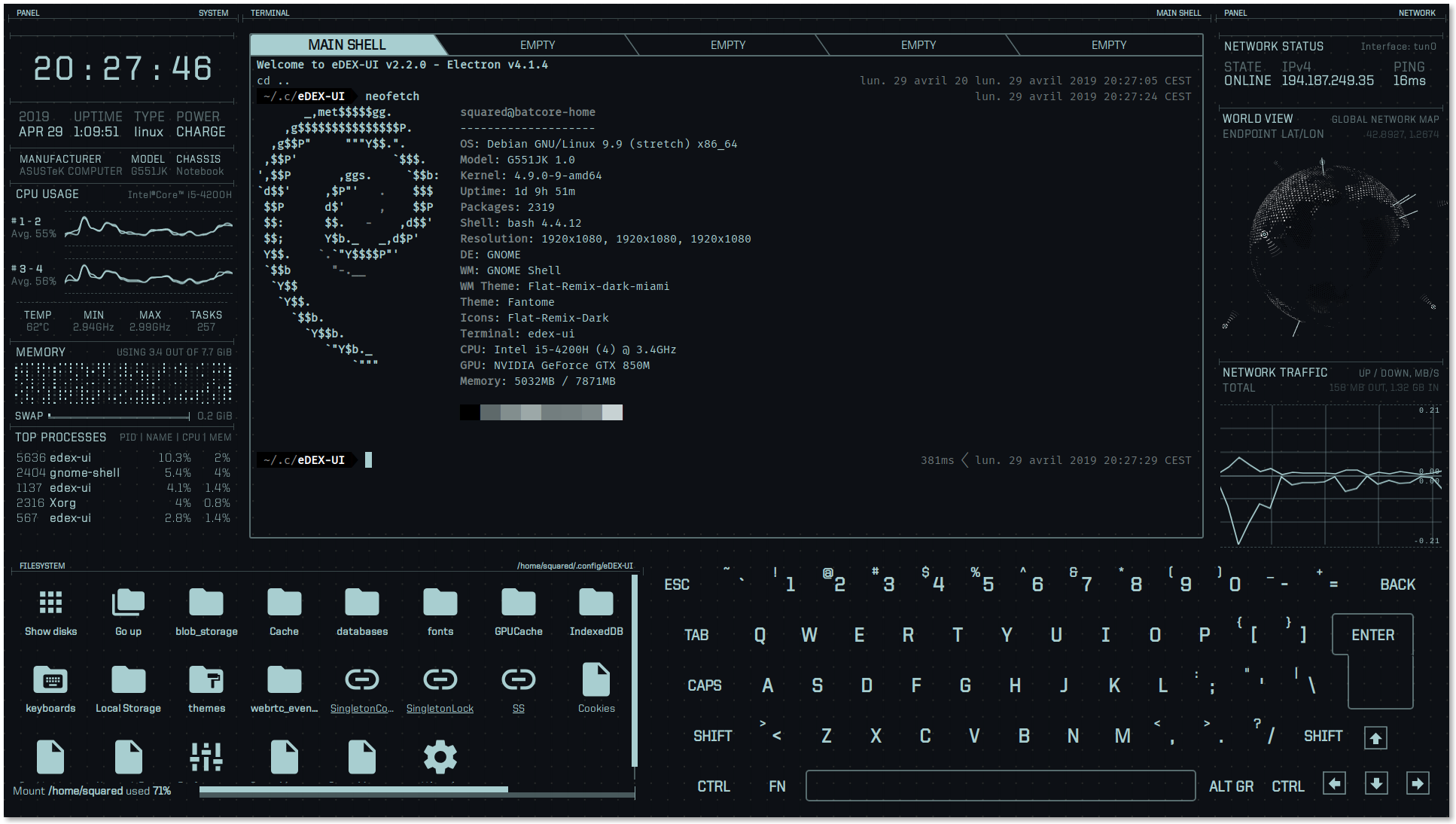 terminal via eDEX-UI