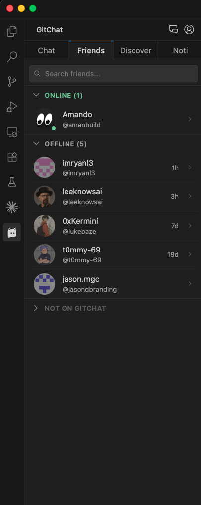 GitChat Friends and Presence - see who is online and coding right now