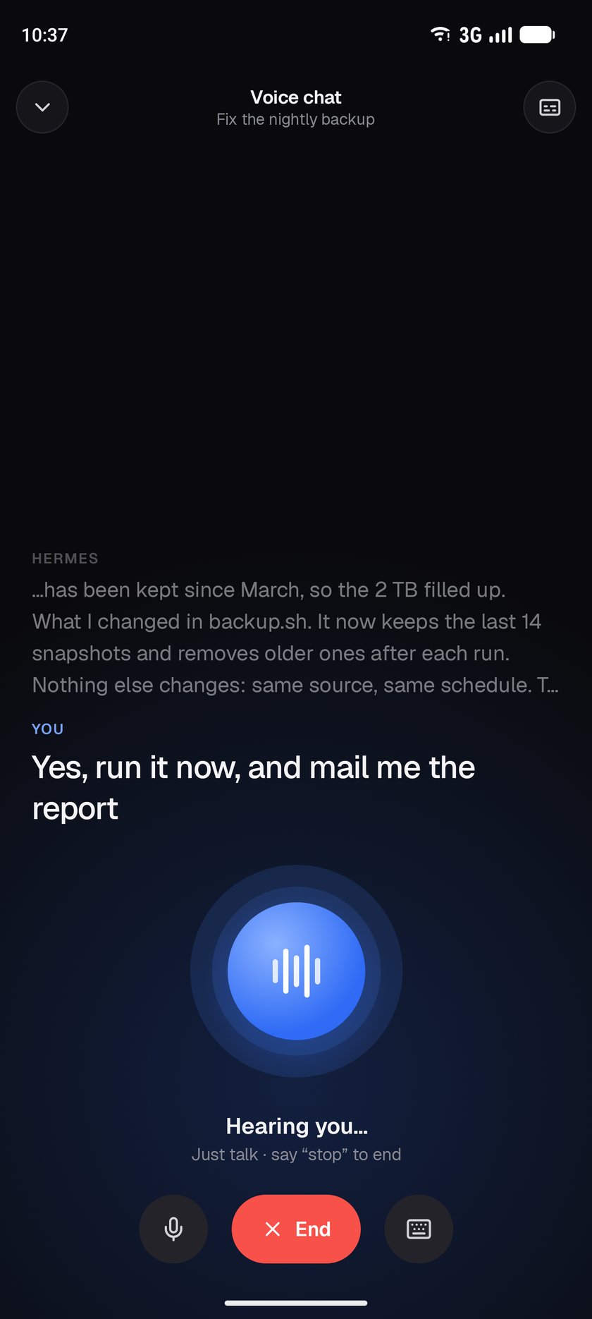 A hands-free voice chat, listening