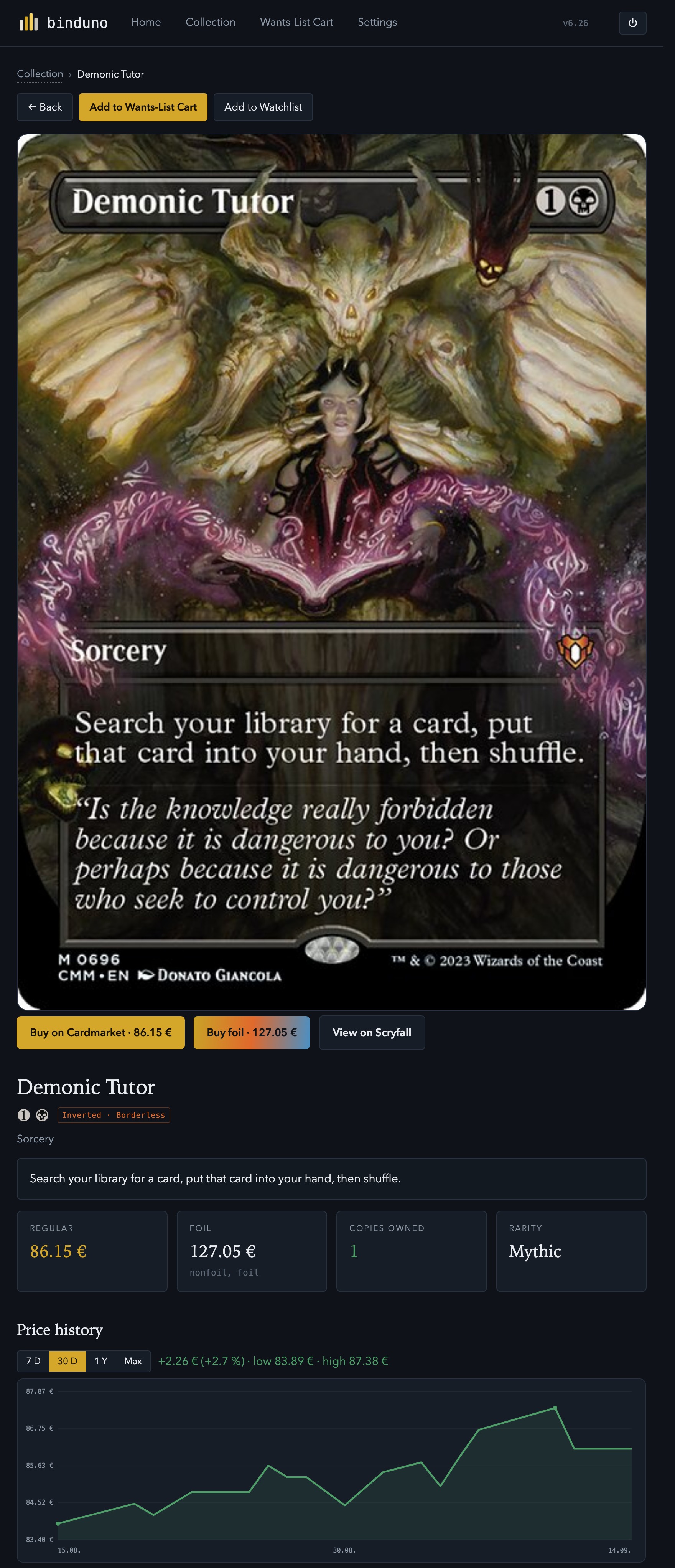 Price history graph on a card page