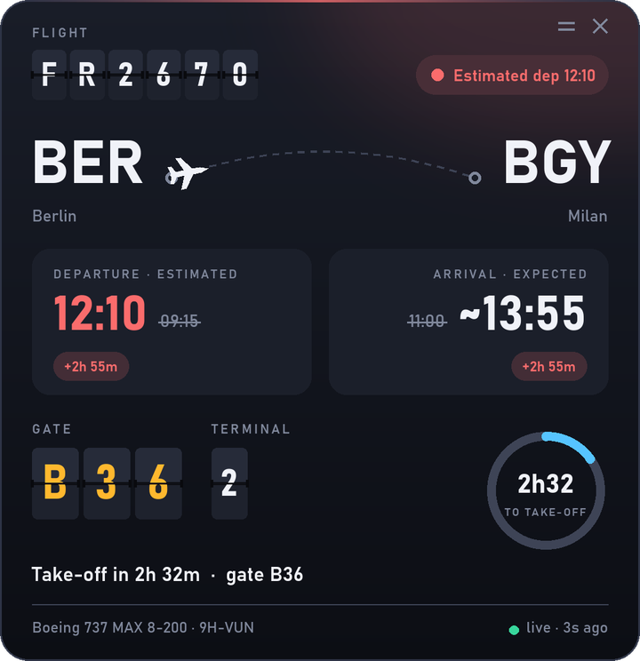 Flight Widget, full view