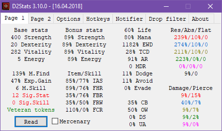 D2Stats window screenshot