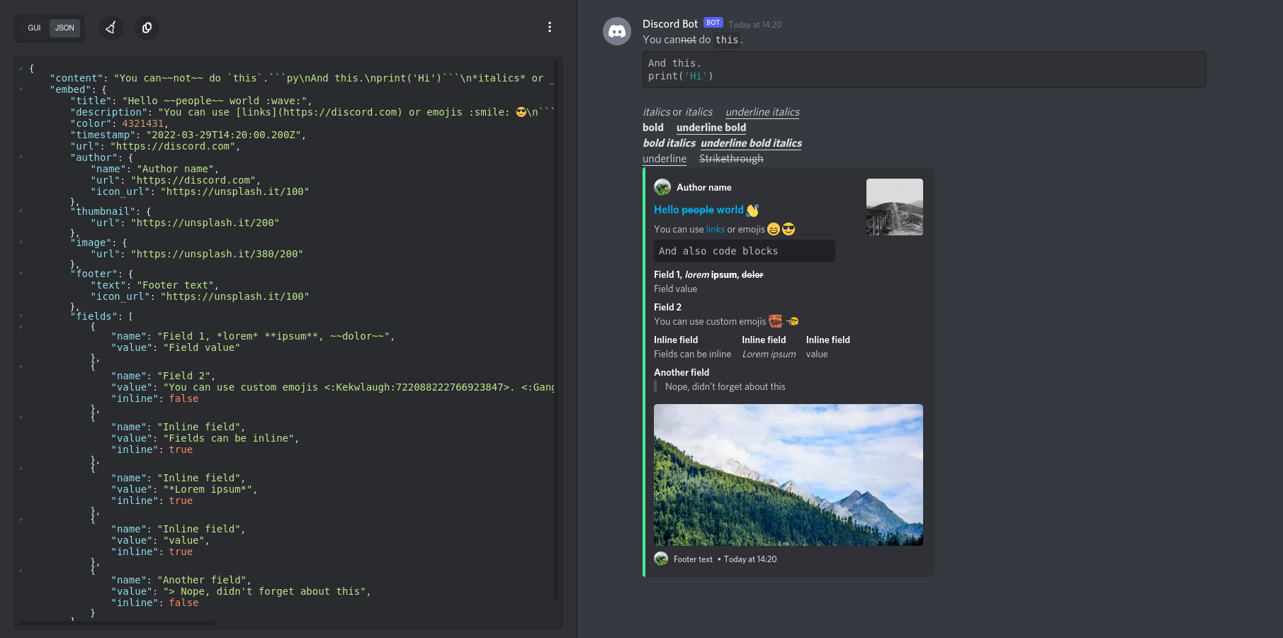 Создание embed discord js